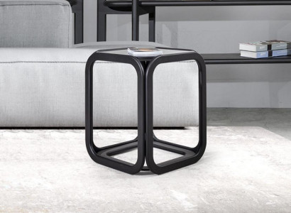 Elegant glass side table with wooden frame for stylish accents